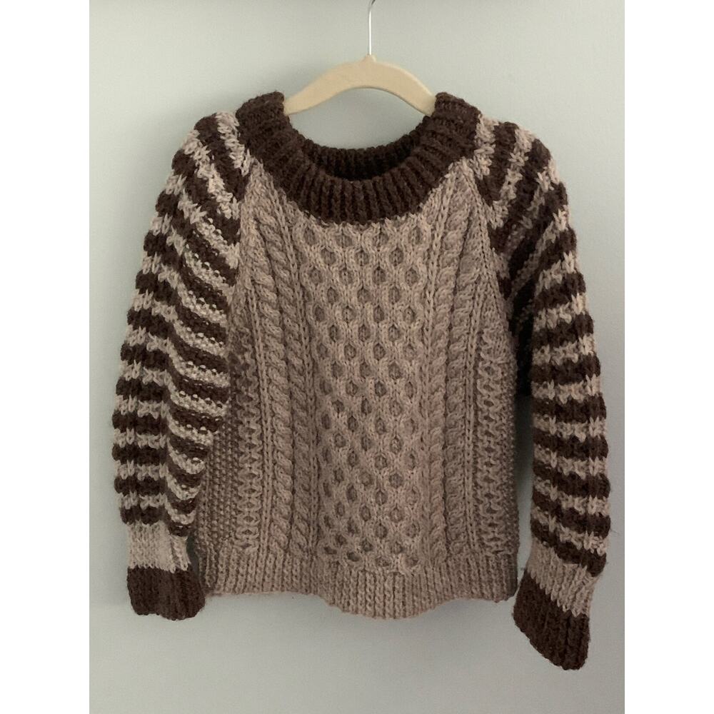 Handknit Handmade Wool Sweater Brown Tan Thick Soft Cozy Knit Boy Girl 4